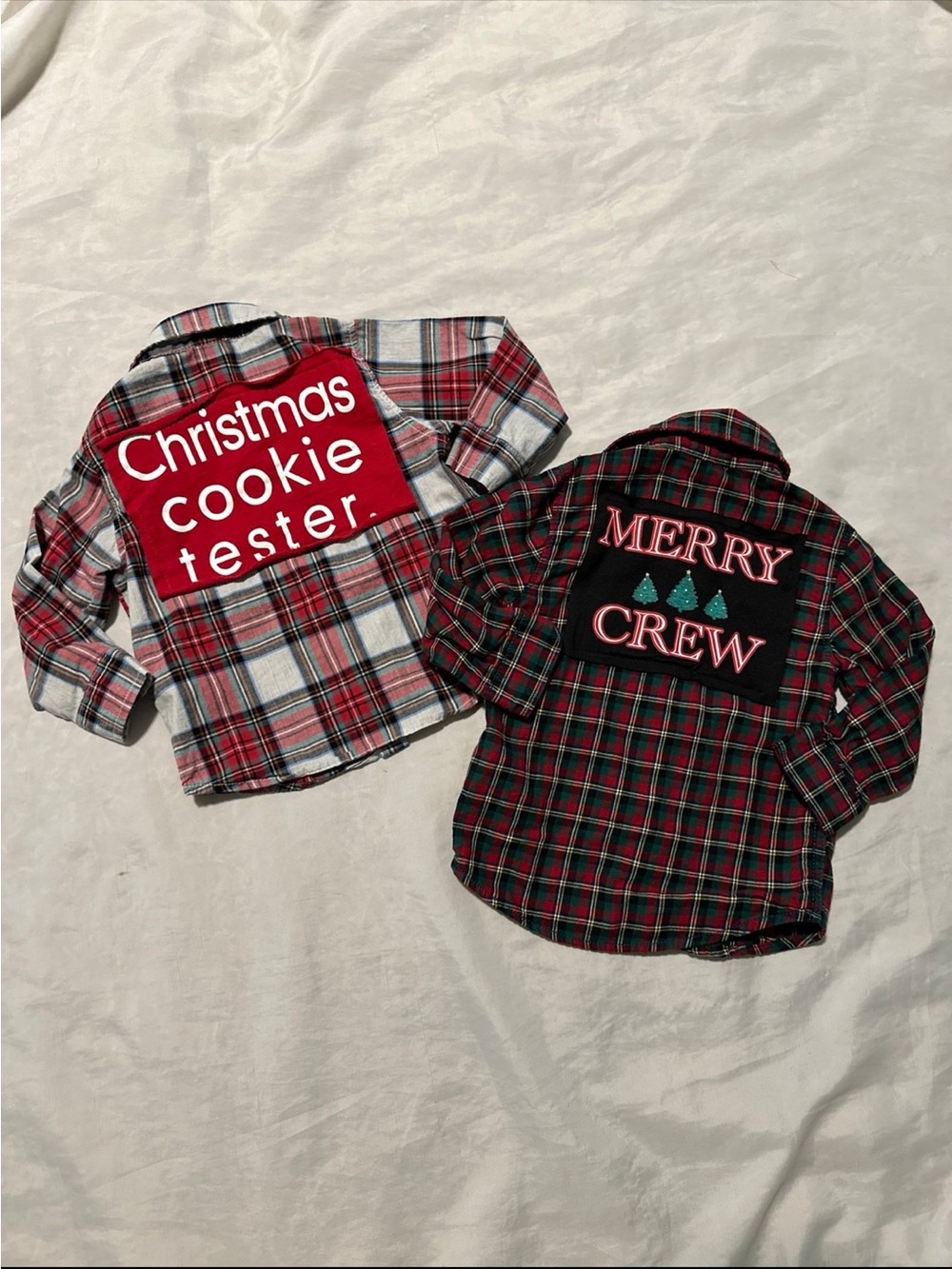 Upcycled Christmas Cookie Tester Merry Crew Tees Plaid Shirts 12-18 months
